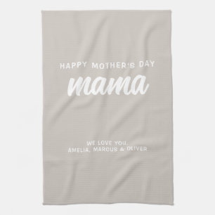 Linge De Cuisine Mama Beige moderne Noms des enfants Fête des mères