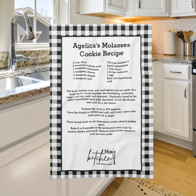 Linge De Cuisine Maman Amour Servi Recette Noir Blanc Buffalo Plaid (Créateur téléchargé)