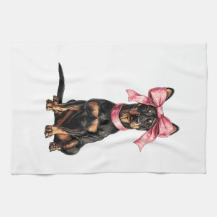 Linge De Cuisine Maman Fille Chien Doberman Rose Ruban Coquette