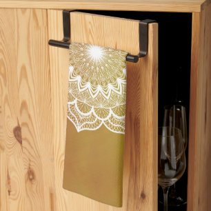 Linge De Cuisine Mandala blanc sur fond doré