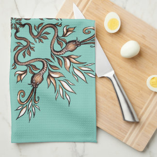 Linge De Cuisine Mandala des serpents Art Nouveau - Teal Acaddemia 