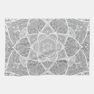 Linge De Cuisine Mandala gris et blanc - Loergann en pierre