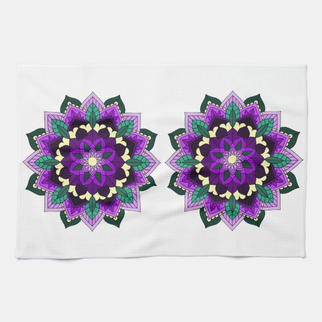 Linge De Cuisine Mandala Motif 02 en violet (Horizontal)