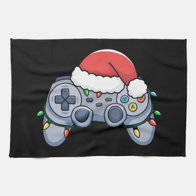 Linge De Cuisine Manette de jeu vidéo chapeau de Noël Santa Gamer (Horizontal)