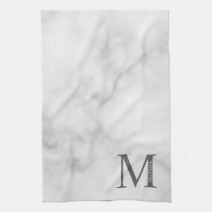 Linge De Cuisine Marbre blanc Monogramme personnalisé et nom