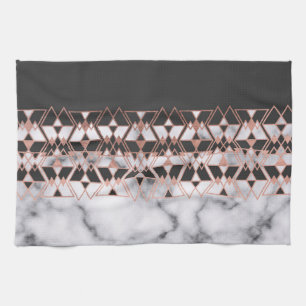 Linge De Cuisine Marbre blanc noir Rose moderne géométrique