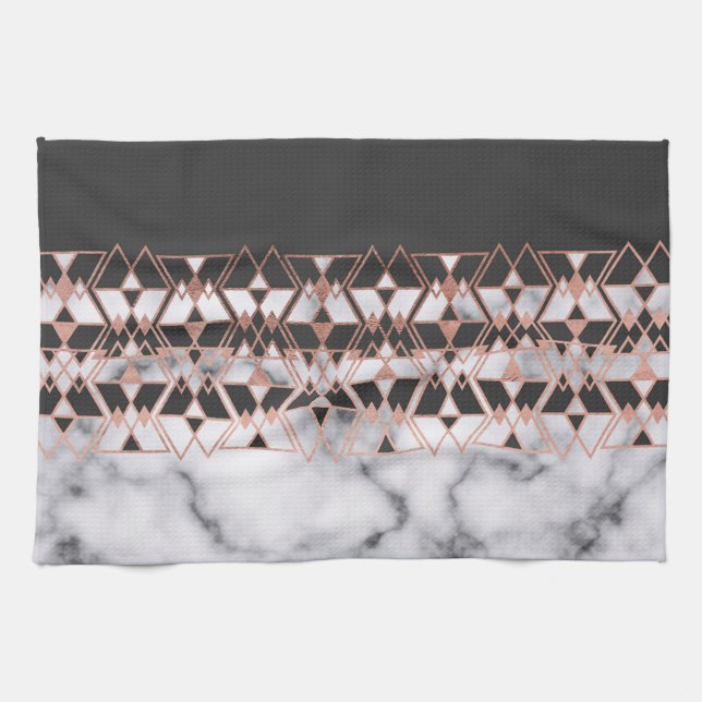 Linge De Cuisine Marbre blanc noir Rose moderne géométrique (Horizontal)