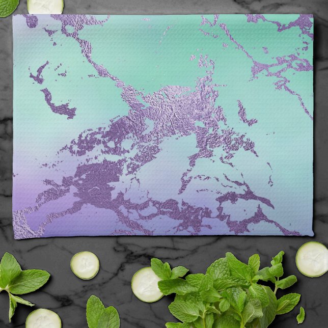 Linge De Cuisine Marbre chic | Lavande violet et vert menthe (Créateur téléchargé)