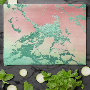 Linge De Cuisine Marbre cool Jolie Pastel Coral et Green Ombre