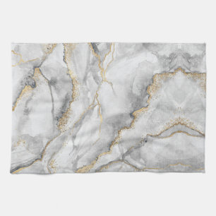 Linge De Cuisine Marbre d'argent blanc or assez