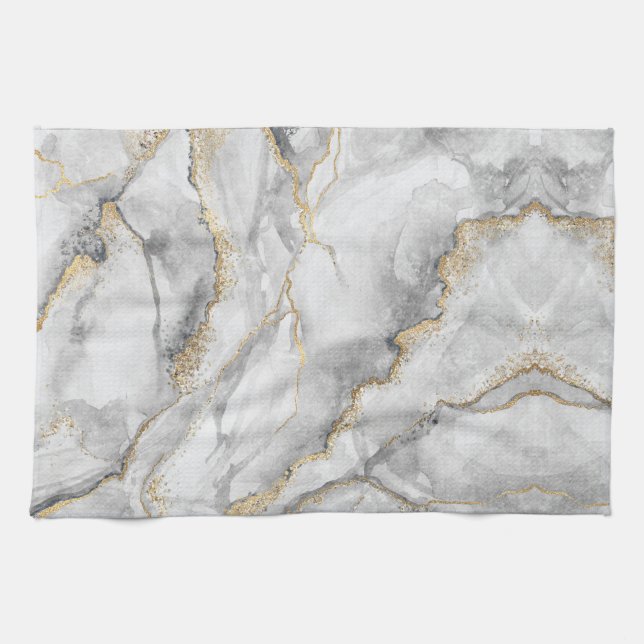 Linge De Cuisine Marbre d'argent blanc or assez (Horizontal)