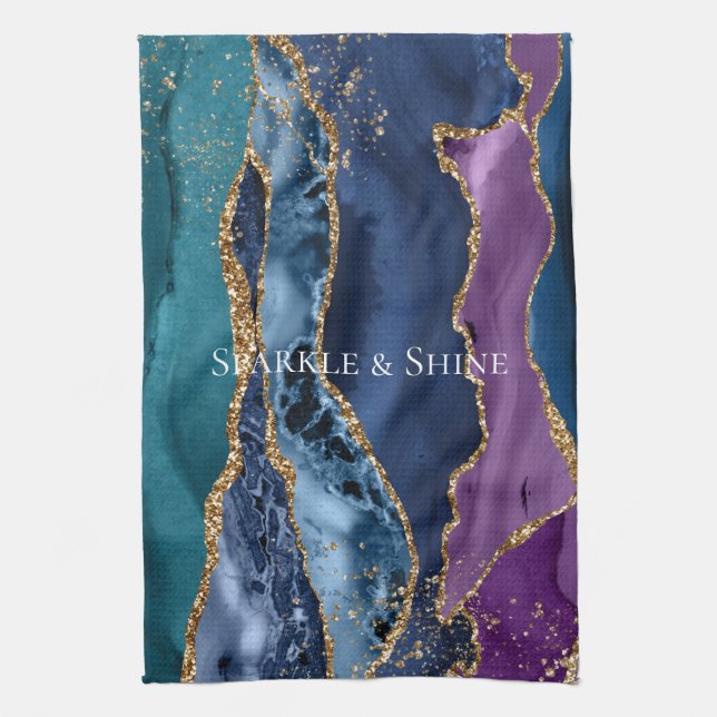 Linge De Cuisine Marbre de Parties scintillant bleu bleu turquoise (Vertical)