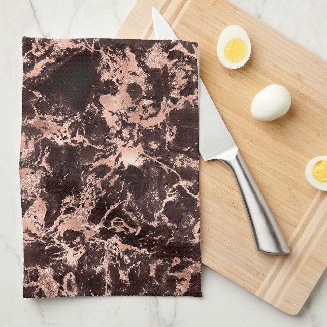 Linge De Cuisine Marbre d'or noir et Rose (Quart Plié)