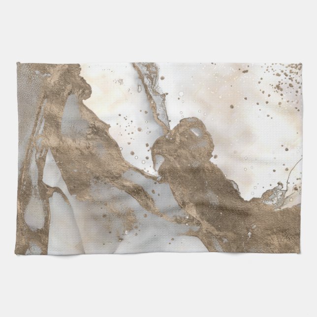 Linge De Cuisine Marbre liquide - perle et or (Horizontal)