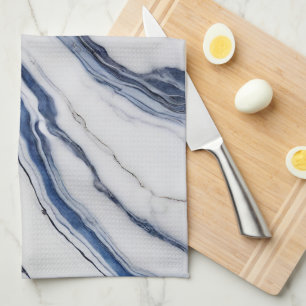 Linge De Cuisine Marbre minimaliste blanc et bleu moderne