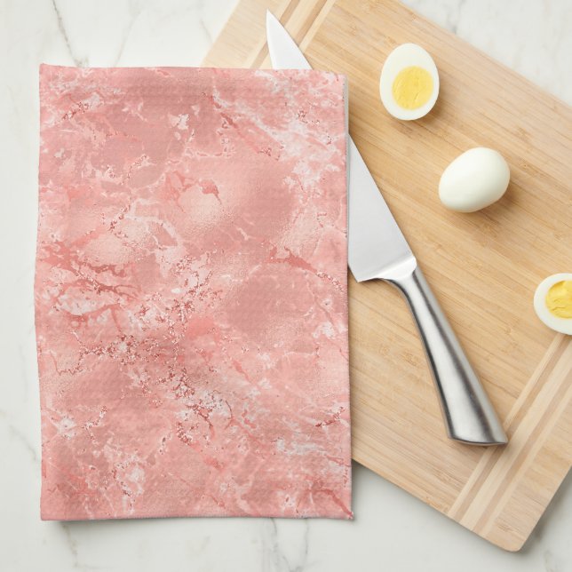 Linge De Cuisine Marbre or rose 4 (Quart Plié)