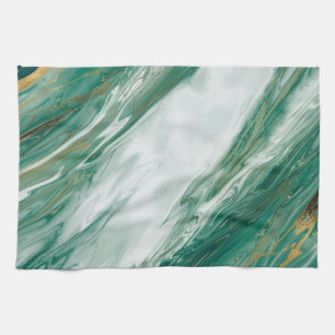 Linge De Cuisine Marbre peint accentué vert d'or vert de jade