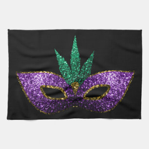 Linge De Cuisine Mardi Gras Masque violet vert or étincelles noir