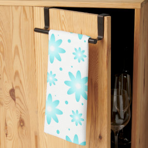 Linge De Cuisine Marguerite délicate blanche et turquoise, point mo