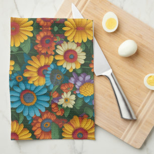 Linge De Cuisine Marguerites colorées de style les années 70 rétro