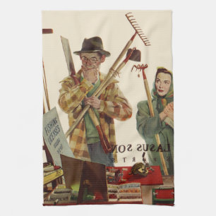 Linge De Cuisine Mari vintage et femme avec outils de jardinage