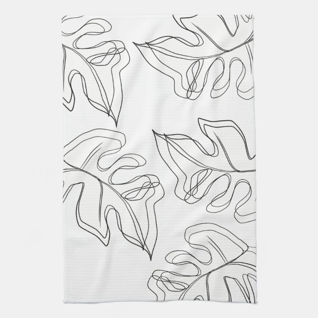 Linge De Cuisine Mariage botanique noir de Monstera (Vertical)