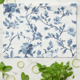 Linge De Cuisine Mariage Fleurs Bleues et Blanches