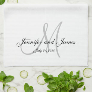 Linge De Cuisine Mariage gris de nouveaux mariés de monogramme de