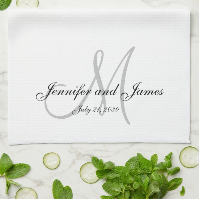 Linge De Cuisine Mariage gris de nouveaux mariés de monogramme de (Plié)