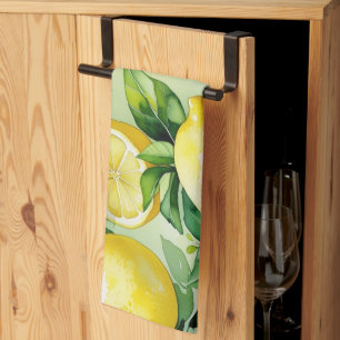 Linge De Cuisine Mariage moderne avec citron bleu floral script