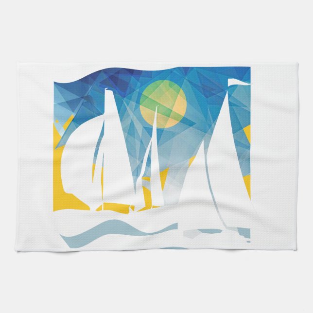 Linge De Cuisine Marin abstrait de bateau à voile (Horizontal)