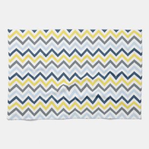 Linge De Cuisine Marine bleu, bleu clair, jaune et gris Chevron