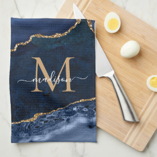 Linge De Cuisine Marine Blue Gold Parties scintillant Géode Marbre 