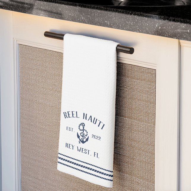 Linge De Cuisine Marine et Ancre blanche Nom personnalisé du bateau (Créateur téléchargé)