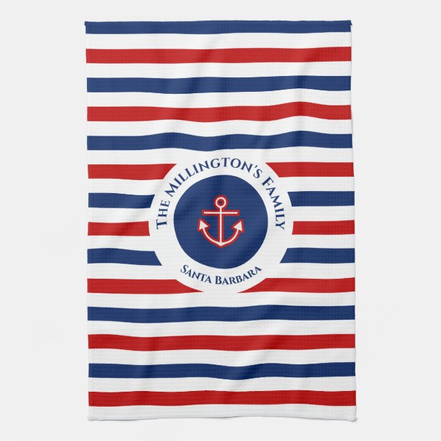Linge De Cuisine Marine marine Bleu Rouge Blanc rayures (Vertical)