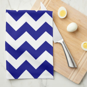 Linge De Cuisine Marine marine moderne bleu blanc Chevron