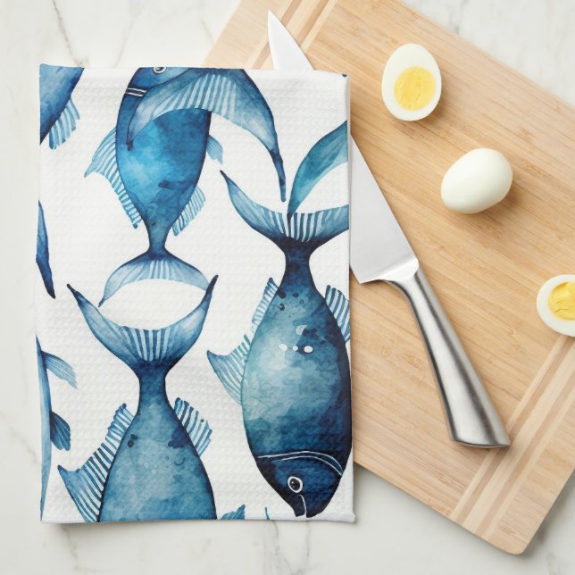 Linge De Cuisine Marine océanique | Décor Côtier Balnéaire (Quart Plié)