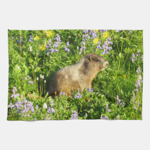 Linge De Cuisine Marmot dans le Mont Rainier Fleurs sauvages