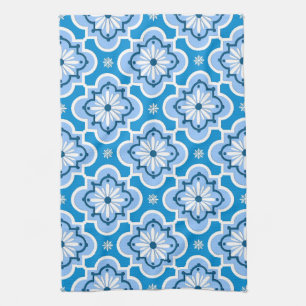 Linge De Cuisine Marocain en tuiles motif - Bleu et Blanc