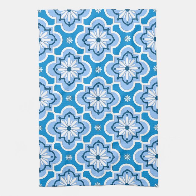Linge De Cuisine Marocain en tuiles motif - Bleu et Blanc (Vertical)