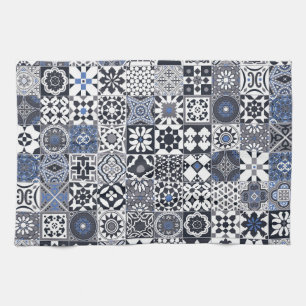 Linge De Cuisine Marocain en tuiles noir,bleu,gris