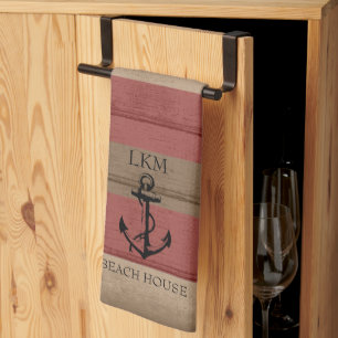 Linge De Cuisine Marron et Bois Rouge Rustique Nautique - Monogramm