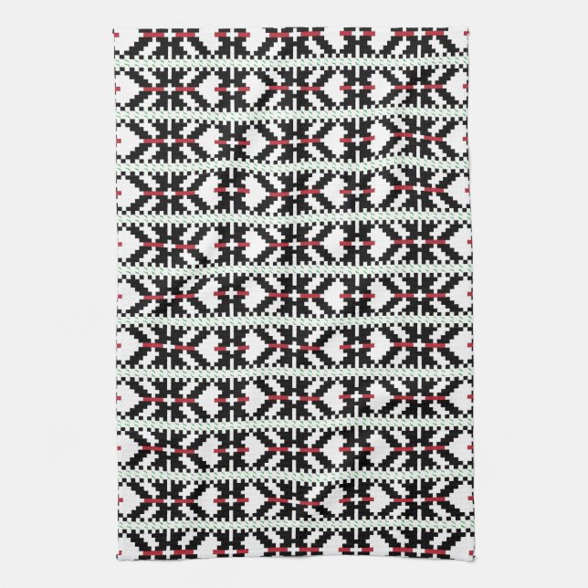 Linge De Cuisine Masculine Art populaire tribal letton noir et blan (Vertical)