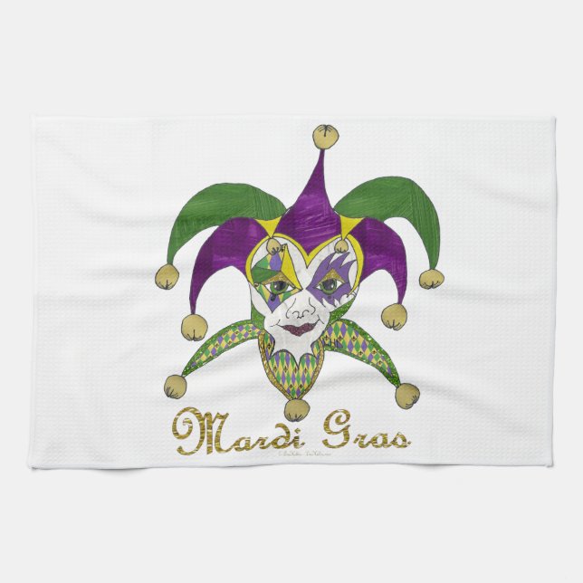 Linge De Cuisine Masque coloré Mardi Gras Jesters (Horizontal)