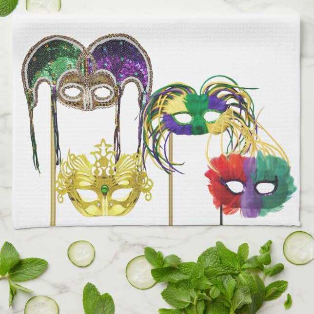 Linge De Cuisine Masques Mardi Gras 1 (Plié)