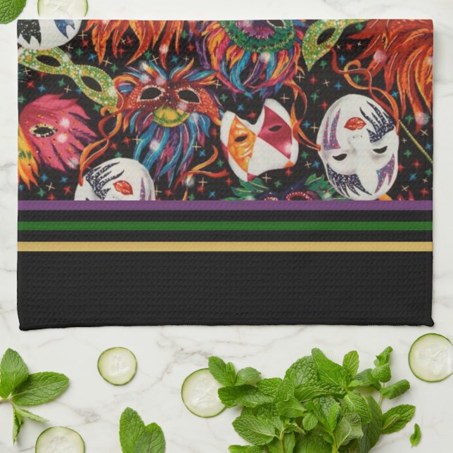 Linge De Cuisine Masques Mardi Gras 2 (Plié)