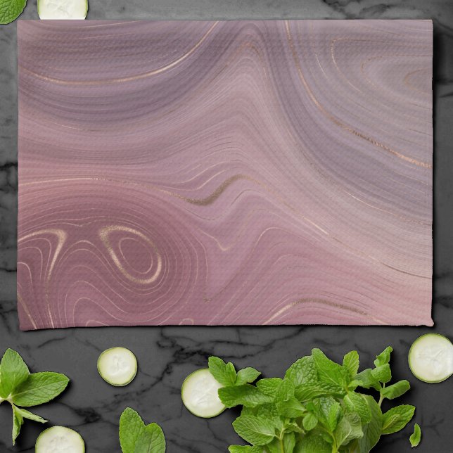 Linge De Cuisine Mauve Strata | Dusty Rose et Rose Gold Agate (Créateur téléchargé)