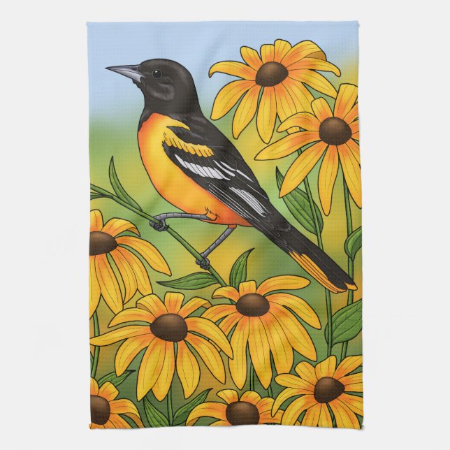 Linge De Cuisine MD State Bird Oriole & Black eyed Susan Flower (Vertical)