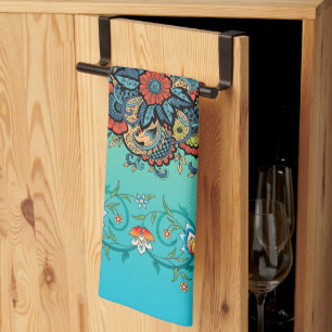 Linge De Cuisine Mehndi Green Floral Art, Beauté botanique Boho