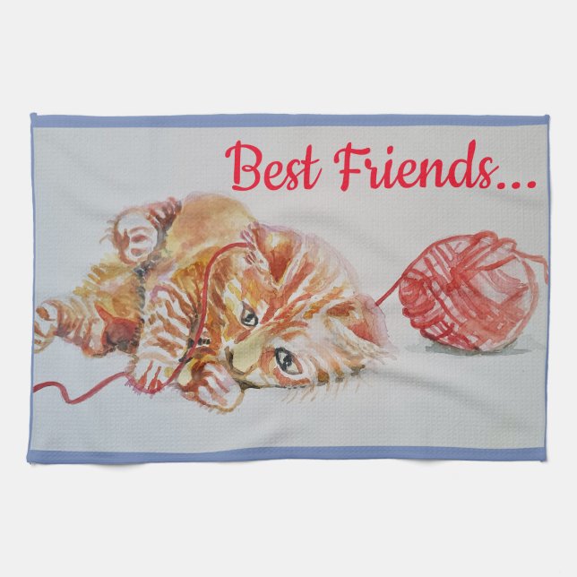 Linge De Cuisine Meilleur Ami Cute Chat Tabby Art Cuisine Tea Servi (Horizontal)